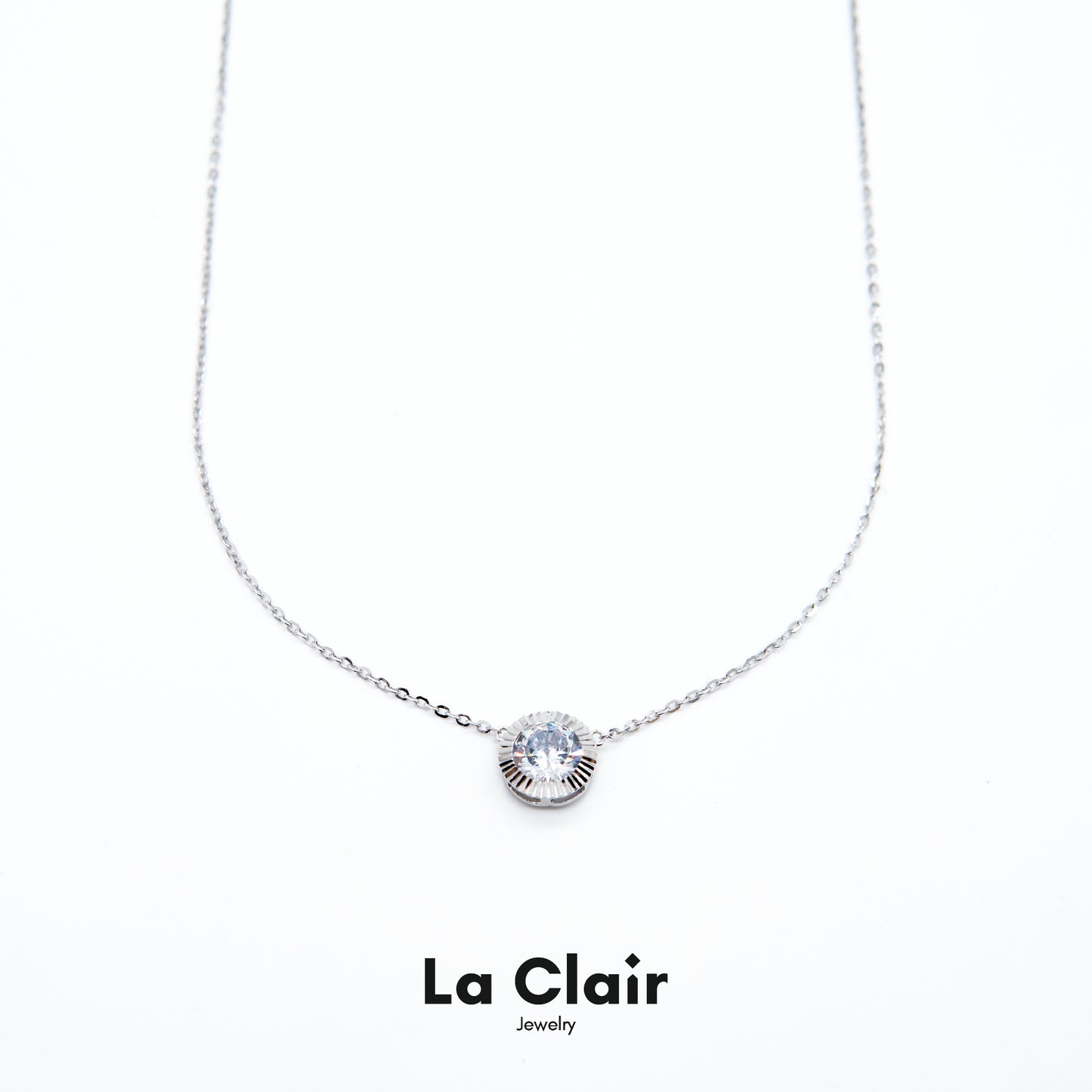 Silver Sparkling Zircon Disc Necklace