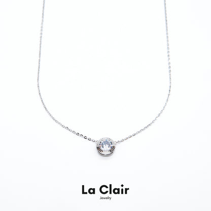 Silver Sparkling Zircon Disc Necklace