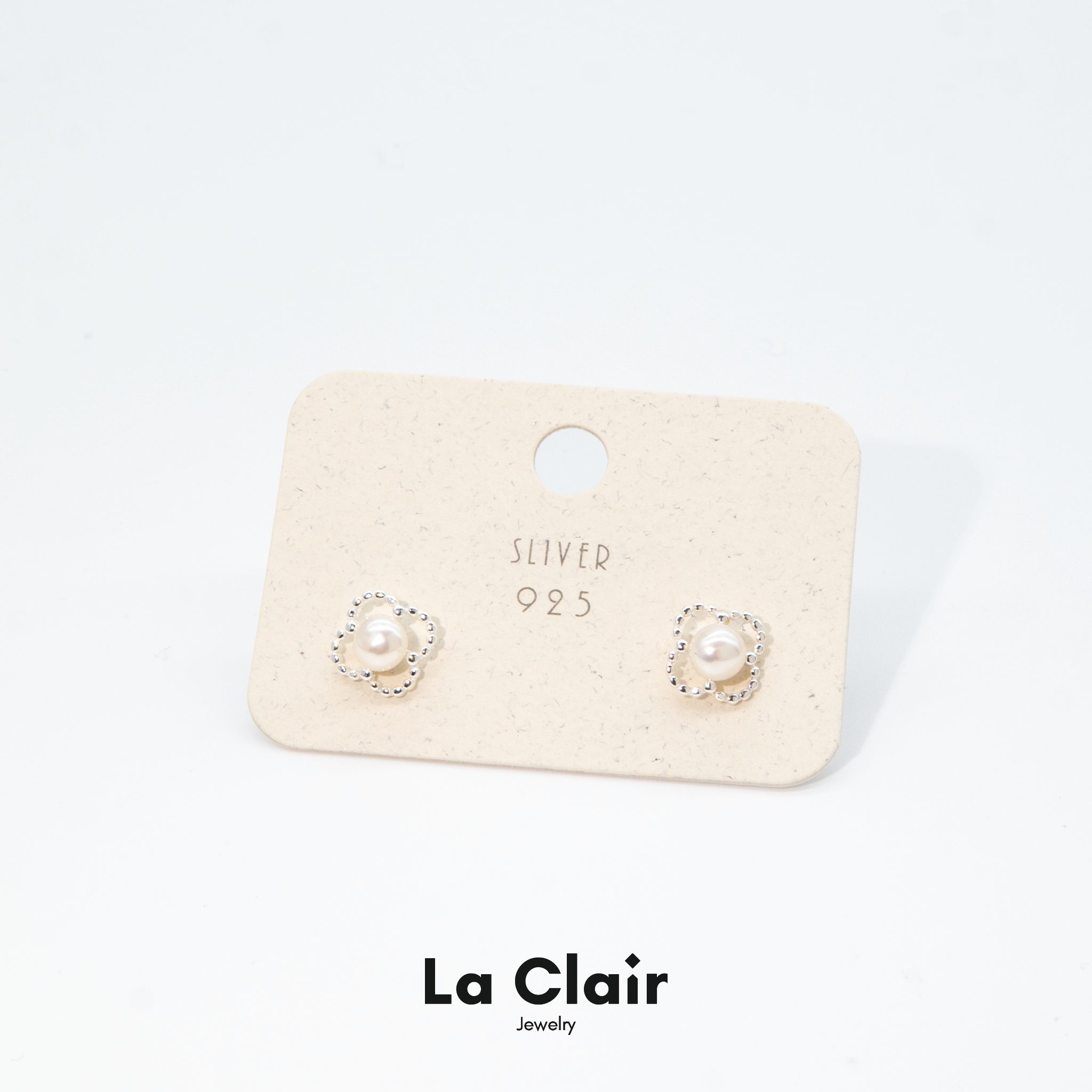 Silver Clover Pearl Studs