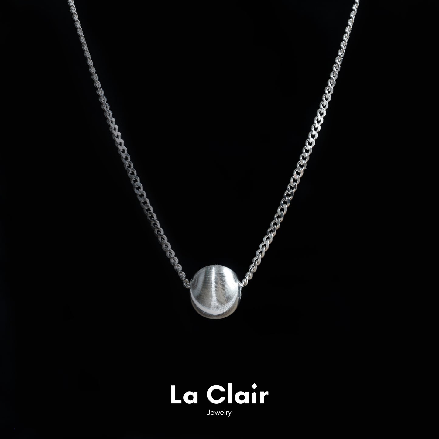 Silver Textured Sphere Pendant Necklace_1