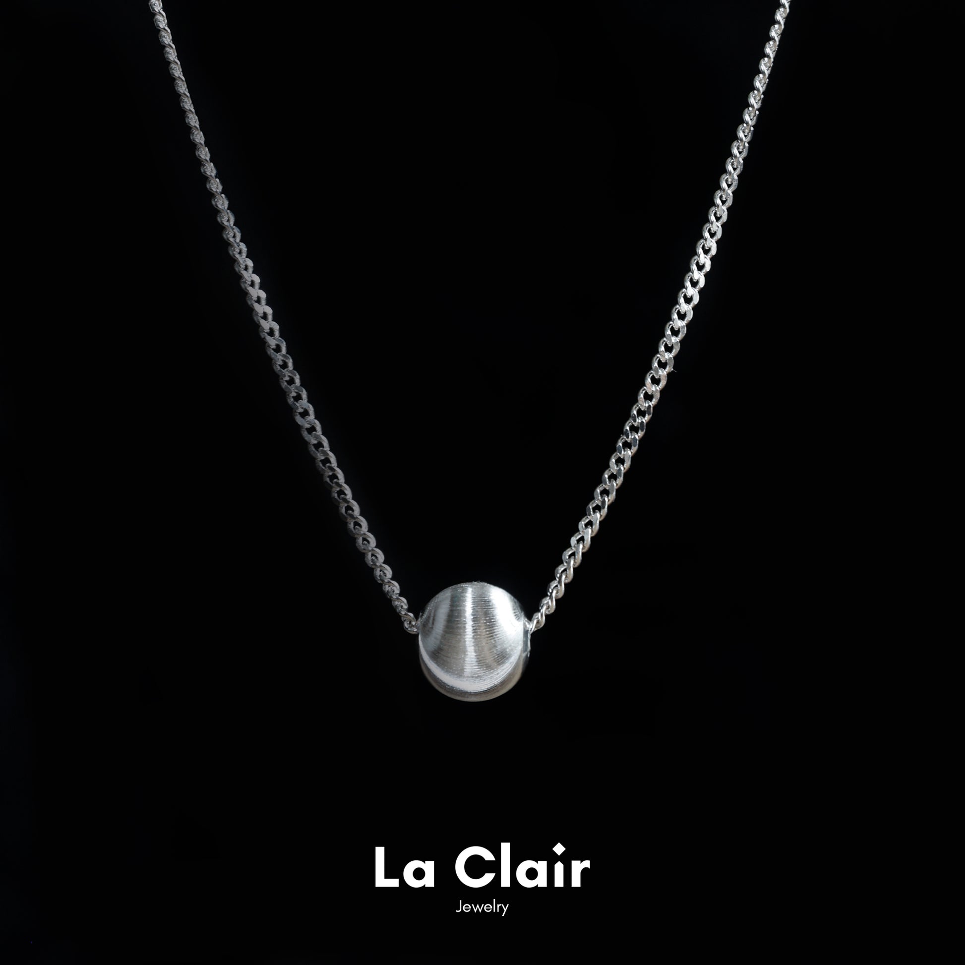 Silver Textured Sphere Pendant Necklace_1