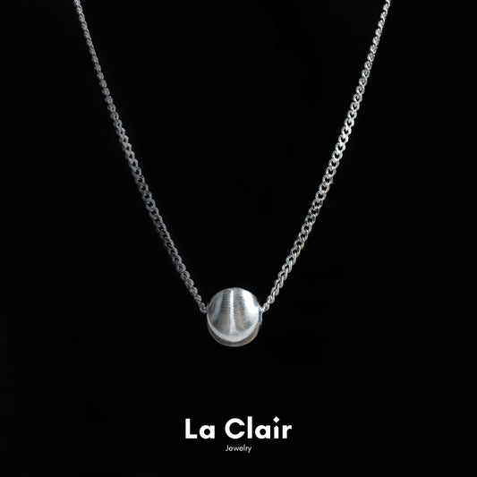 Silver Textured Sphere Pendant Necklace_1