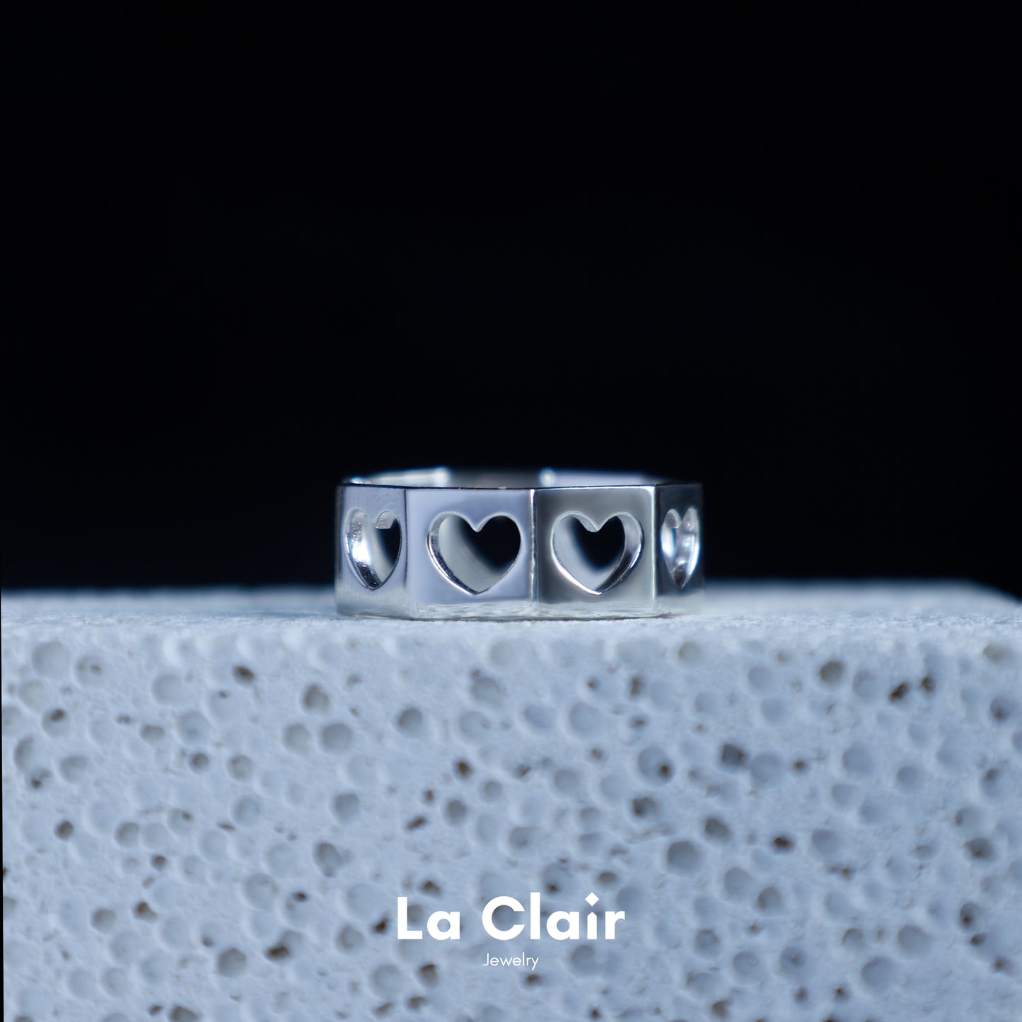 Silver Octagonal Heart Cutout Wide Open Ring