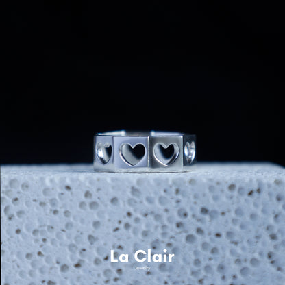 Silver Octagonal Heart Cutout Wide Open Ring
