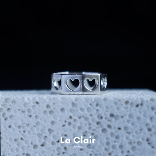 Silver Octagonal Heart Cutout Wide Open Ring