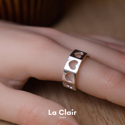 Silver Octagonal Heart Cutout Wide Open Ring