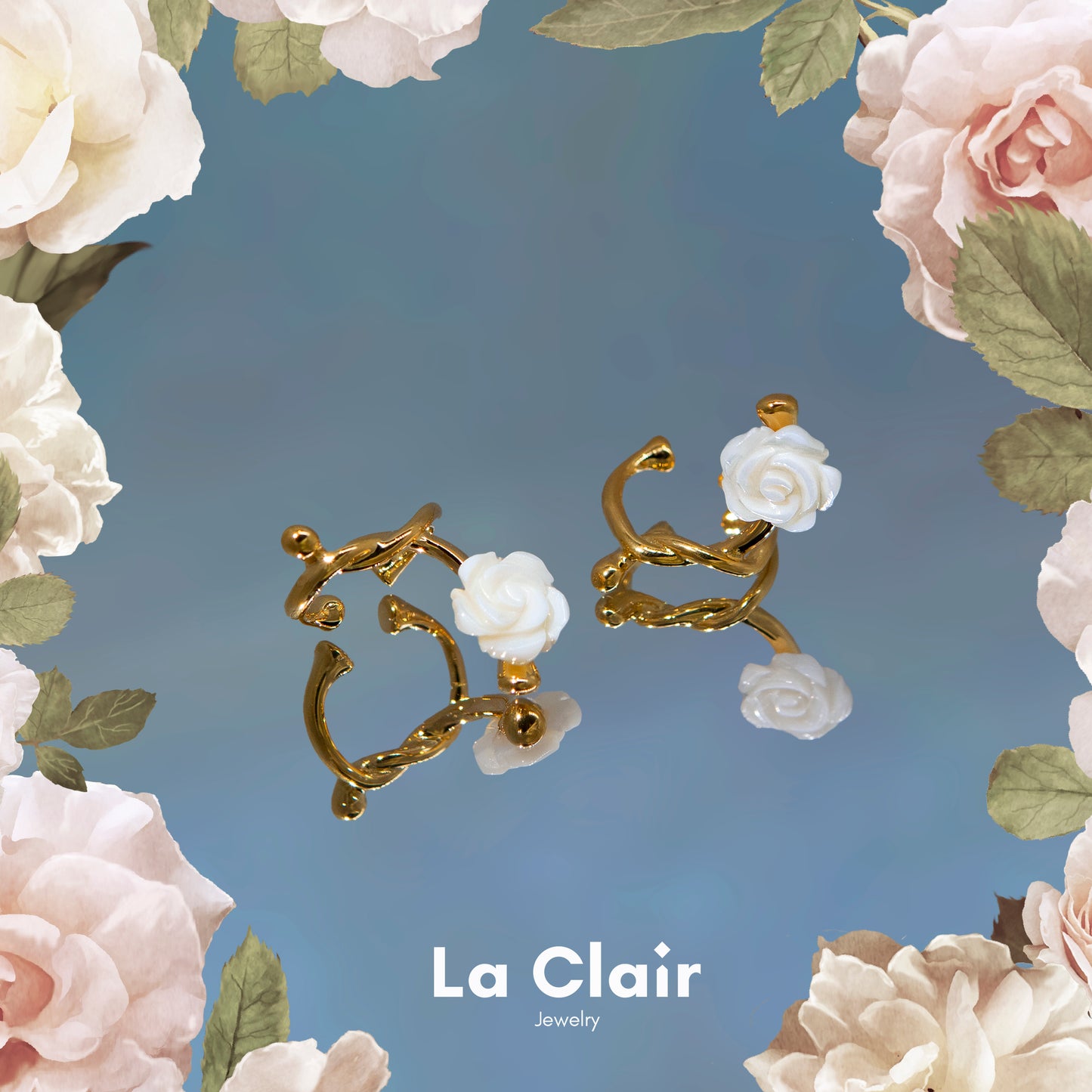 White Camellia Roses Ear Bone Clips