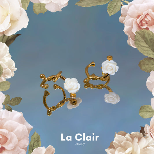 White Camellia Roses Ear Bone Clips