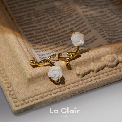 White Camellia Roses Ear Bone Clips